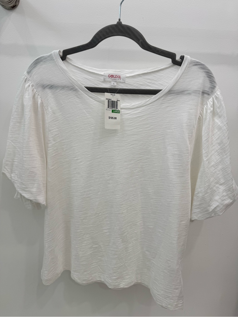 Goldie White Short Sleeve Slub Knit Puff Sleeve Top